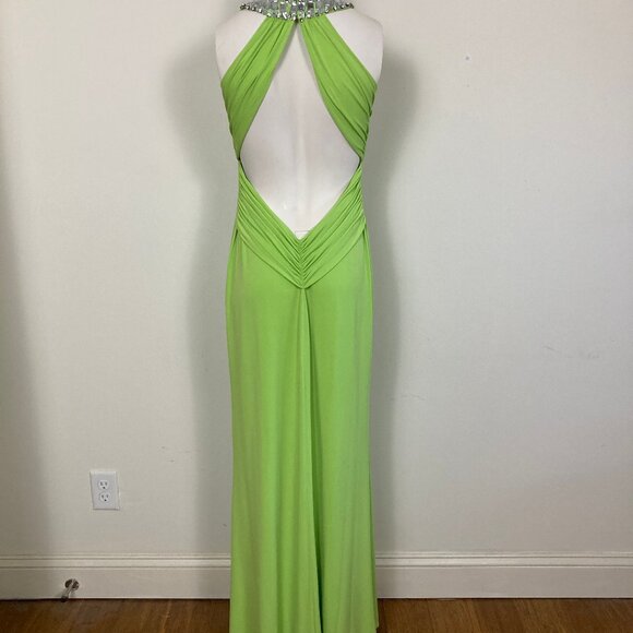 Elegant Retro Lime Green Gown with Beaded Neckline - Picture 2 of 4